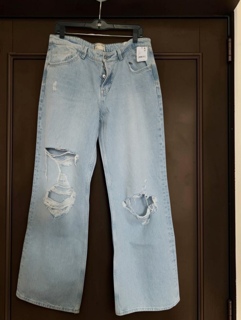 Free People Light Blue Distressed Wide-Leg Jeans - (31)